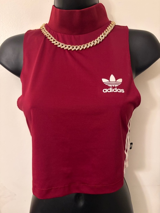 adidas Tops - adidas Burgundy Sleeveless Mock-Neck Cropped Tank